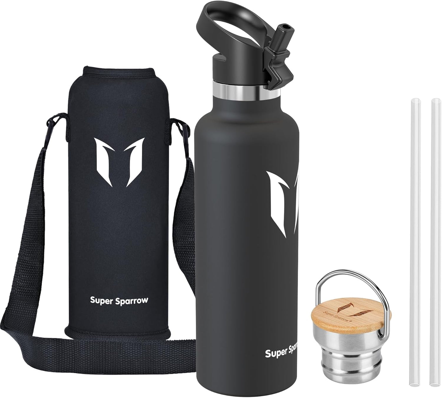 Water Bottle Stainless Steel - 350Ml/500Ml/620Ml/750Ml/1L- Insulated Metal Water Bottles - Standard Mouth Flask - BPA Free - Straw Bottle for Work, Gym, Sports - 2 Lids