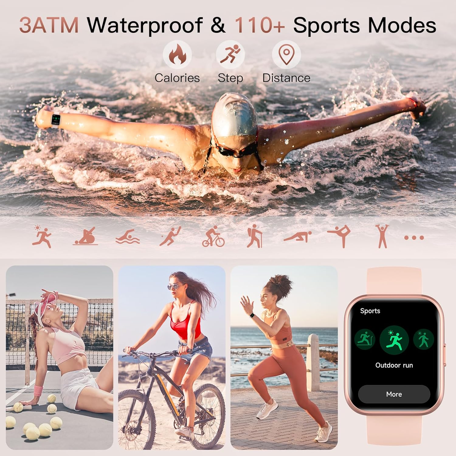 Smart Watch for Women(Answer/Make Call), Alexa Built-In 1.8" Touch Screen Fitness Watch with Spo2 Heart Rate Sleep Monitor, 100 Sport, IP68 Waterproof Step Counter Ladies Smartwatch for Iphone Android