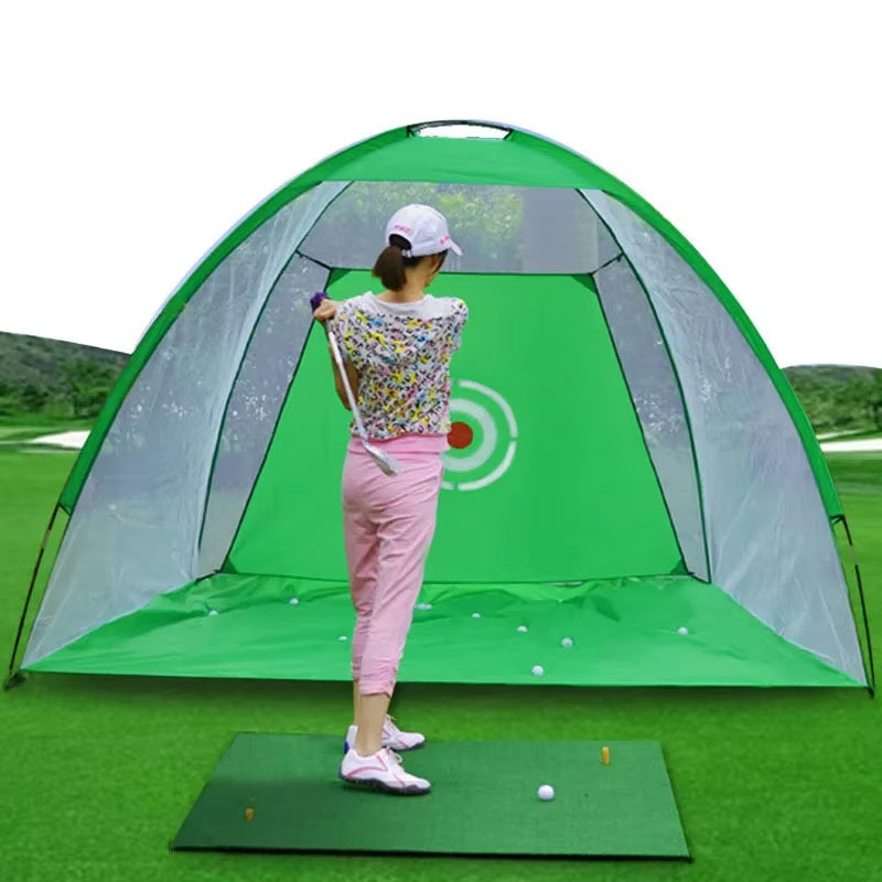 Indoor 2M Golf Practice Net Tent Golf Hitting Cage Garden Grassland Practice Tent Golf Training Equipment Mesh Mat Outdoor Swing